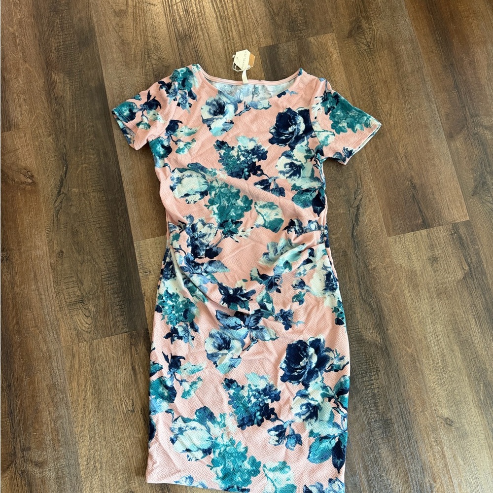 Pinkblush Pink Floral Midi Dress with Blue Accents